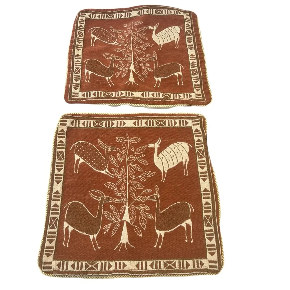 Animal llama print accent pillow covers no inserts terracotta 17”x18” set of 2